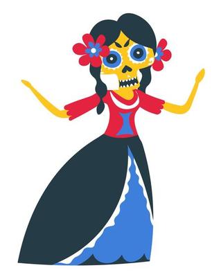 Female character wearing makeup of skull, day of the dead