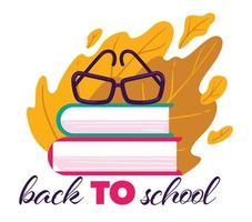 Back to school banner with books and dried leaves vector