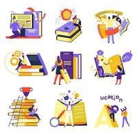 Education and knowledge obtaining, reading books and study online vector