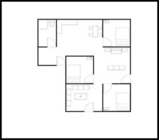 plan de casa con muebles de tres dormitorios aislado en vector de fondo blanco