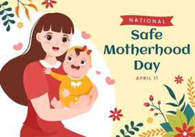 día nacional de la maternidad segura el 1 de abril ilustración con madre embarazada e hijos para banner web o página de inicio en plantillas planas dibujadas a mano de dibujos animados vector