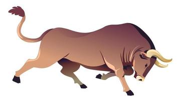 Running buffalo with sharp horns, ox or bull vector
