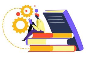 Self education and development of skills, student reading books vector