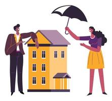 Real estate and property insurance, protecting buildings and houses vector