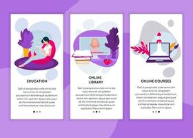 educación en línea con cursos y base de biblioteca web vector