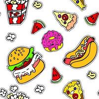 Junk food burgers and hot dogs seamless pattern vector