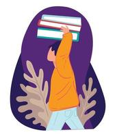 Student carrying heavy books, obtaining knowledge learning disciplines vector