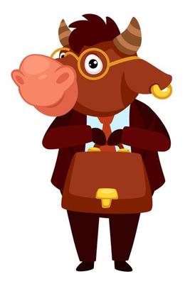 Animal character in formal clothes, bull worker with briefcase