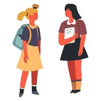 School girls having chat, talking classmates friends vector