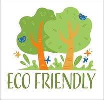 Eco friendly plants and production, forest with flowers vector