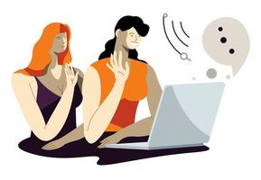 Female characters talking online using laptop, video call vector