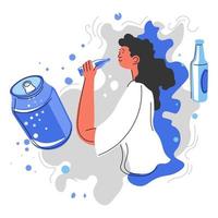 Drinking soda water from cans, bad nutrition habits vector