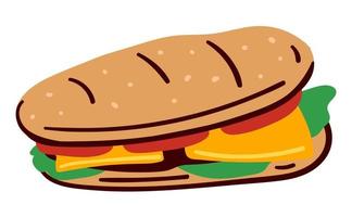 Sandwich made of bread, veggies and meat menu icon vector