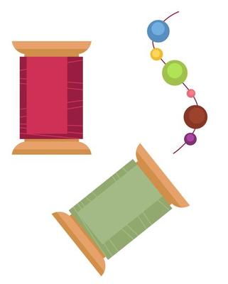 Thread and needle with beads, hobby or lesson
