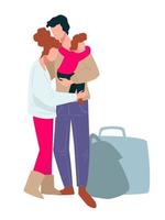 Family members hugging, traveling people going on trip vector