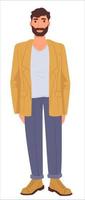 Casual outfit of bearded man, male fashion clothes vector