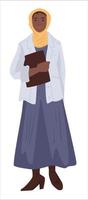 Muslim personage, young female character wearing dress and scarf vector