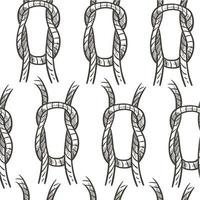Rope knot loop or cordage, nautical theme seamless pattern vector