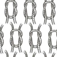 Rope knot loop or cordage, nautical theme seamless pattern vector