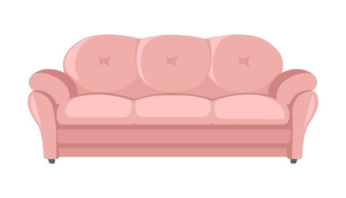 Sofa with soft pillows, classic couch, furniture vector