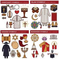 World religions symbols Christianity and Islam Judaism and Buddhism vector