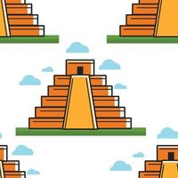 Mayan pyramid Mexico landmark seamless pattern ancient architecture vector