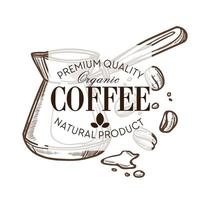 Coffee beans and turk isolated sketch icon cafe or cafeteria vector
