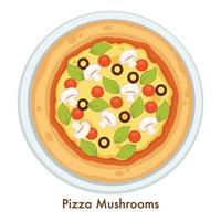 pizza champiñones plato de cocina italiana o comida con queso derretido vector