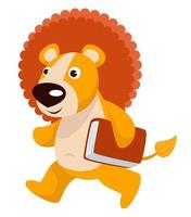 Baby lion animal walking with book or textbook vector