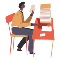 Man reading papers and documents on desk vector