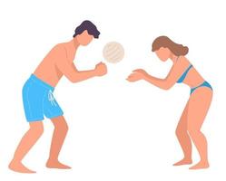 hombre y mujer jugando voleibol de playa de vacaciones vector