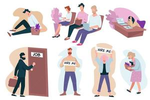 People looking for jobs, unemployed characters on interview vector