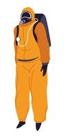 Protective costume with mask, hazmat suit with rucksack vector