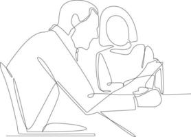 Continuous one line drawing businesswoman sitting and consulting with young professional man at office. Business consulting concept. Single line draw design vector graphic illustration.