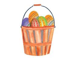 Watercolor Easter Basket with Easter Eggs vector