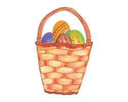 Watercolor Easter Basket with Easter Eggs vector