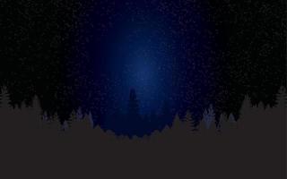 Black forest under the starry sky. On the horizon mountains and forest. Concept of a beautiful starry night sky and the Milky Way. Vector illustration