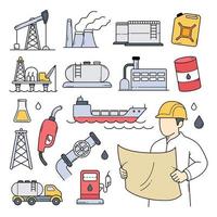 ilustración de vector dibujado a mano de doodle de industria de petróleo y gas