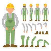 Construction worker character for animation. Flat style character vector illustration