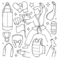 Karate tools and objects doodle hand drawn vector illustration