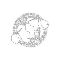 Continuous one curve line drawing of funny clownfish abstract art in circle. Single line editable stroke vector illustration of agile clownfish for logo, wall decor and poster print decoration