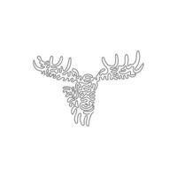 Single swirl continuous line drawing of cute moose abstract art. Continuous line draw graphic design vector illustration style of beautiful antlers moose for icon, sign, minimalism modern wall decor