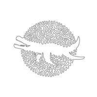 Continuous curve one line drawing of mosasaurs long snout abstract art in circle. Single line editable stroke vector illustration of land sharks of ancient seas for logo, sign, syimbol, wall decor