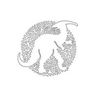 Continuous one curve line drawing of crested skull dino abstract art in circle. Single line editable stroke vector illustration of herbivorous dinosaurs   for logo, wall decor and poster print decor