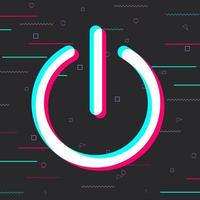 Glitch effect. Power sign icon. Switch on symbol. Turn on energy. Background with colored lines. Vector