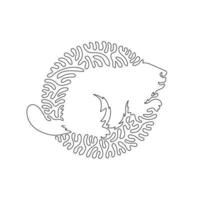 Single curly one line drawing of cute beaver abstract art in circle. Continuous line drawing graphic design vector illustration of powerful jaws beaver for icon, symbol, company logo, boho poster