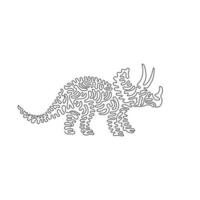 curva continua dibujo de una línea de tres cuernos en la curva de la cabeza arte abstracto. ilustración de vector de trazo editable de una sola línea de triceratops tenía grandes cuernos para logotipo, decoración de pared e impresión de póster