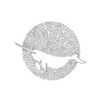 Continuous curve one line drawing of cute narwhal abstract art in circle. Single line editable stroke vector illustration of narwhal with straight tusk for logo, wall decor, boho printable art