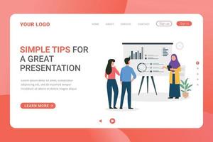 Presentation guide landing page template design concept vector