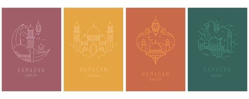 Ramadan kareem greeting card outline style with retro boho design vector